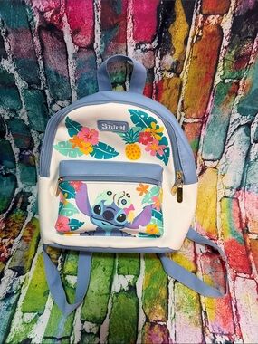 Disney White & Light Blue Kids Backpack with Stitch Tropical Print mini purse